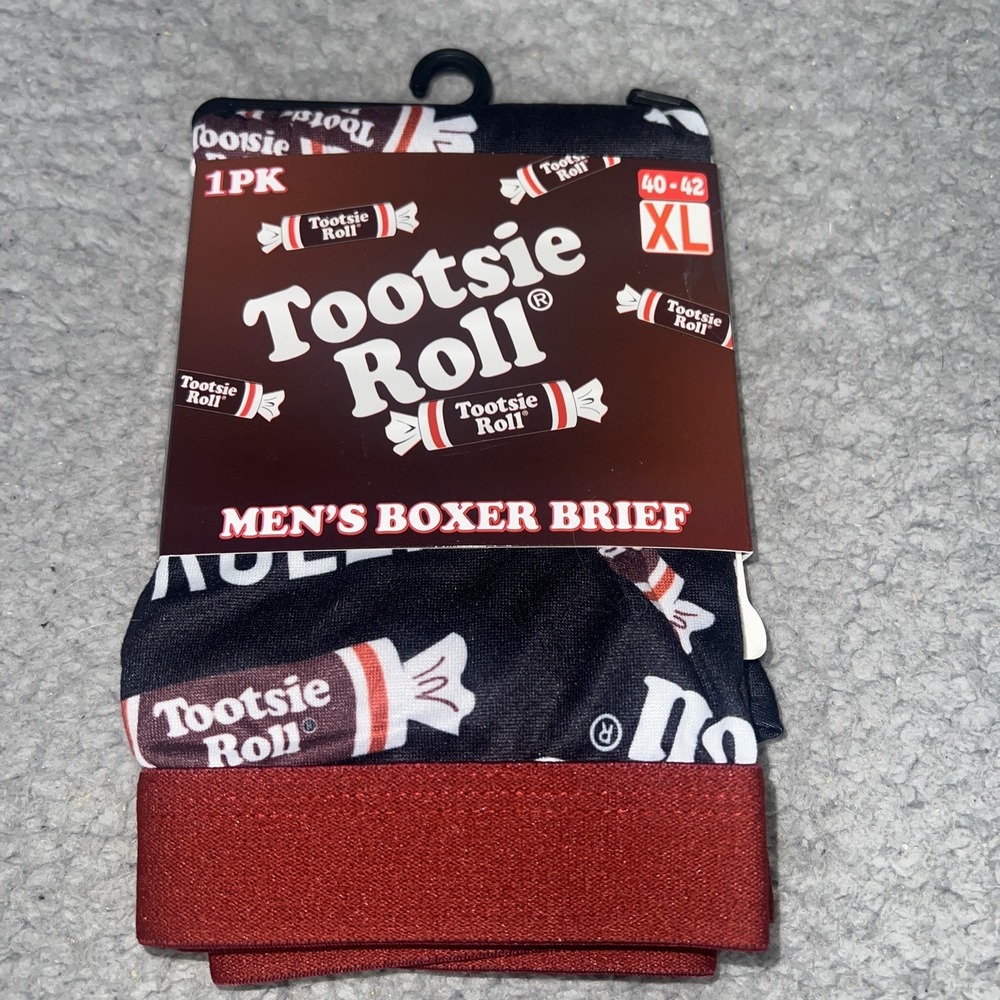 NWT Tootsie Roll Boxer Brief Men's Sz XL‎ Black Red Let's Roll! Candy Underwear